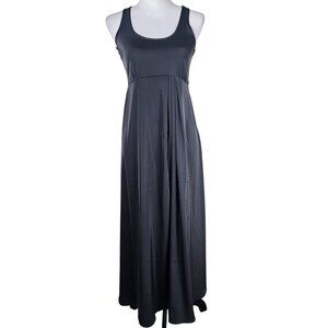 VTG Y2K Slate Gray Satin Empire Waist Maxi Dress Sz XS Pleated Sleeveless